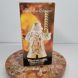 Vintage St George 24 Lead Crystal Crystal Santa Candlestick Holder Light up Base